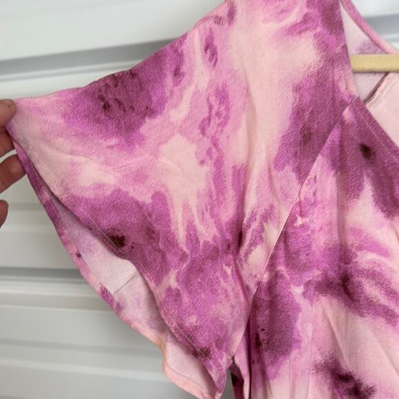 Abound Pink Flutter Sleeve v- Neck Tie Neck Sundress - Picture 4 of 8